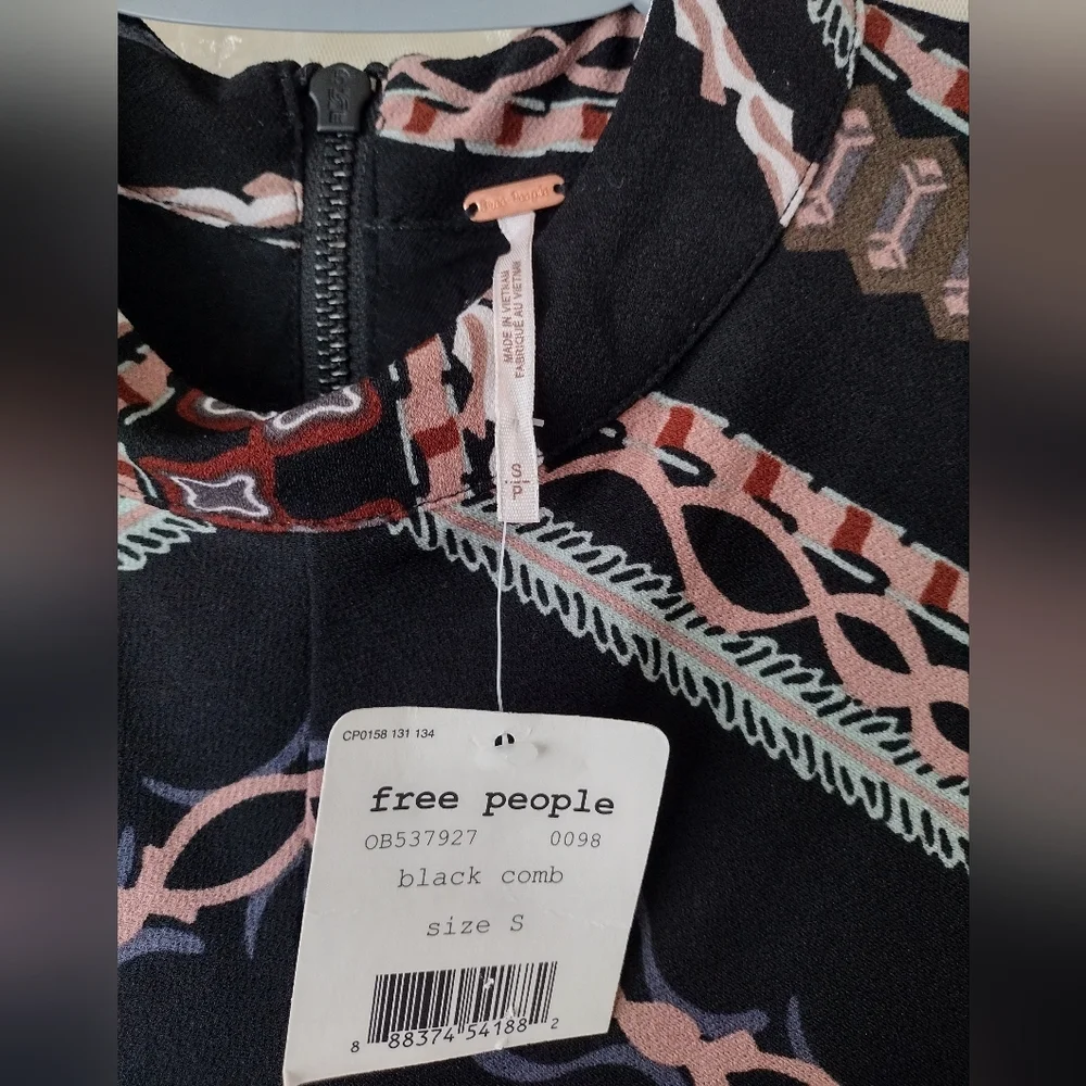 NWT Free People  Stella knit Black and Pink Patterned Mini Dress